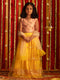 Vastramay Girls' Pink Crop Top And Yellow Net Lehenga With Ruffled Dupatta Set